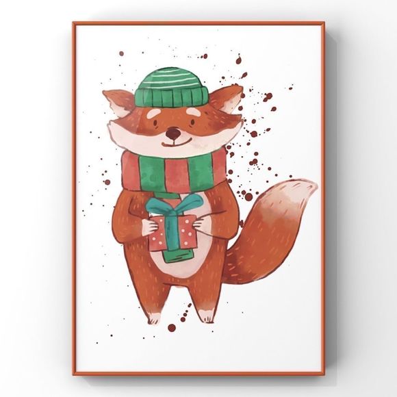 Christmas cute animal fox handmade holiday Gift home decor wall art - Picture 1 of 4